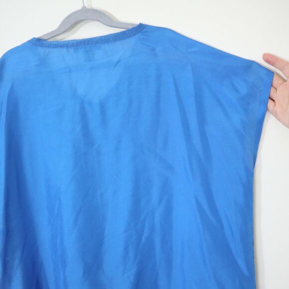 Eileen Fisher Size PS Silk Charmeuse Linen Knit Top Blue V Neck - Picture 10 of 12